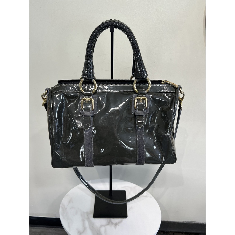 Ghibli Italy Dark Grey Olive Patent Leather Large Satchel Shoulder Crossbody Bag